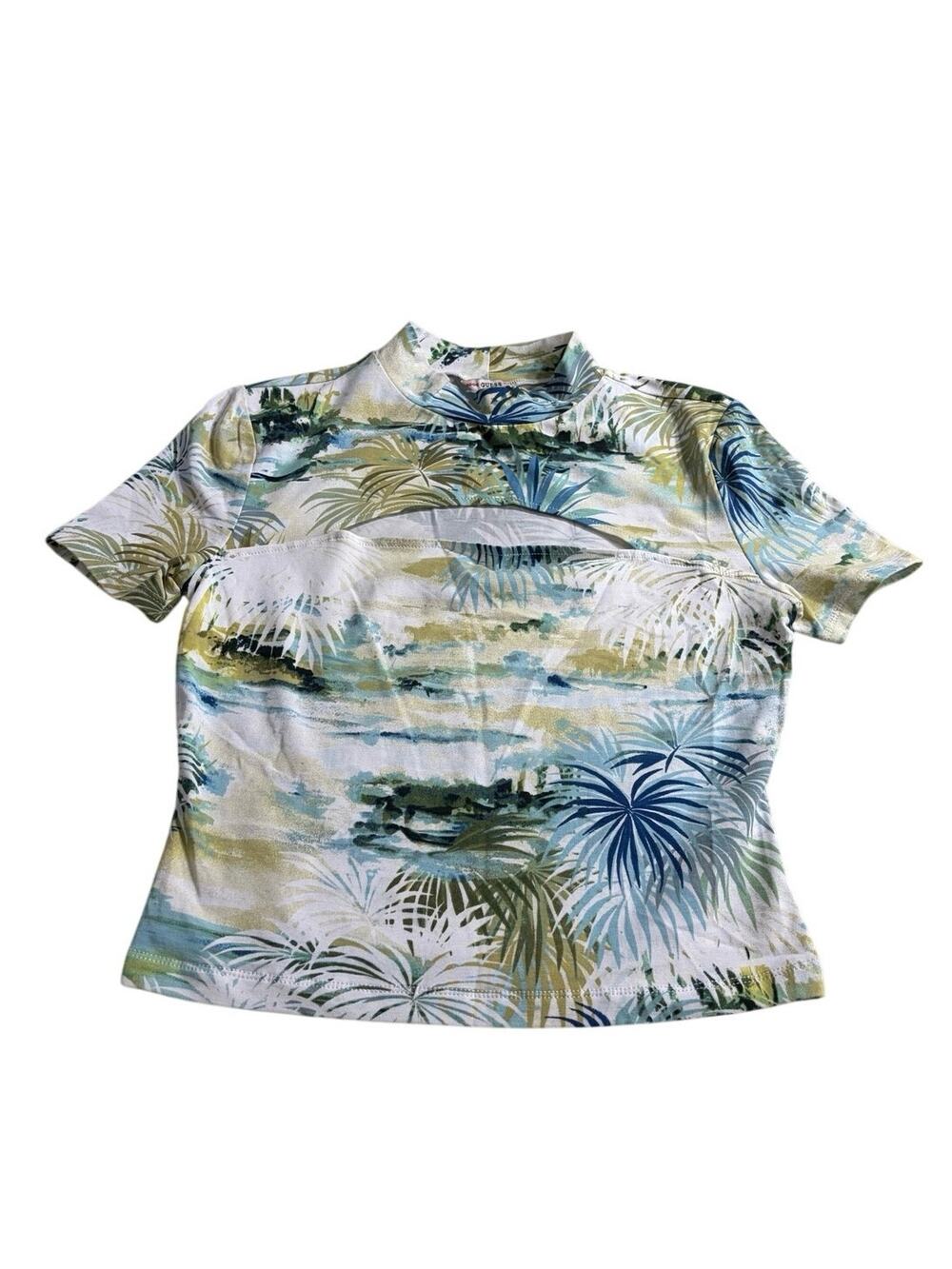 Guess Mock Neck Top Tropical Print Women's Size S